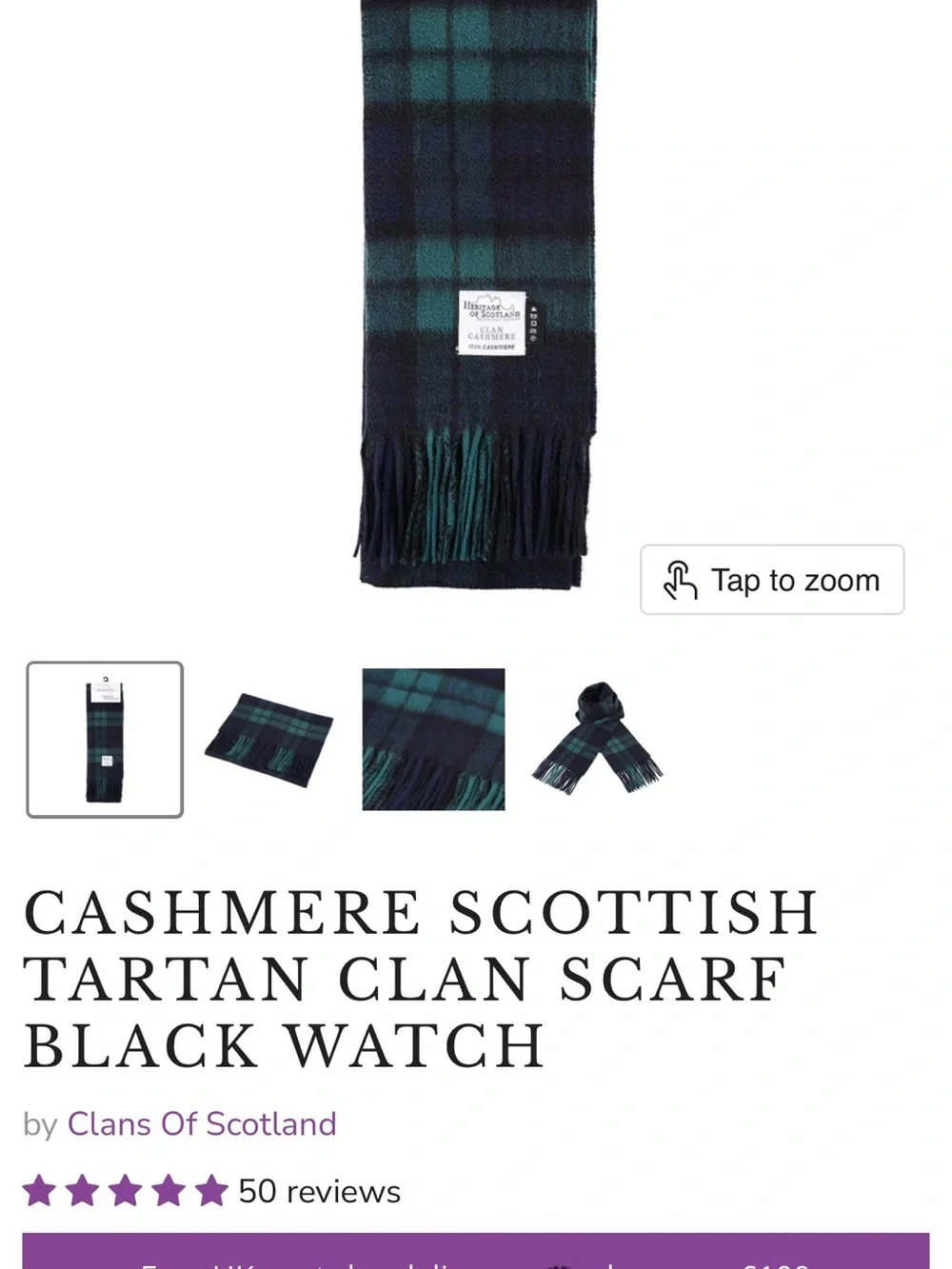 Heritage of Scotland CASHMERE SCOTTISH TARTAN CLAN SCARF BLACK WATCH